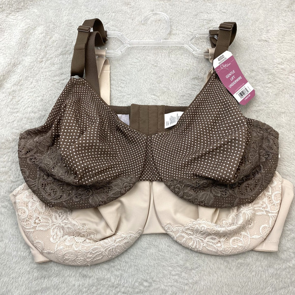 Olga Warners Bra 40DD 2pack Set Gentle Lift Underwire Cream Brown Polka Dot NWT - Picture 1 of 7